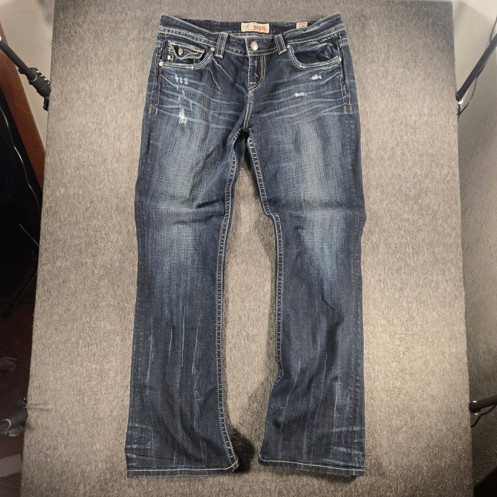 MEK Denim Bootcut Jeans Mens 31x34 Blue Distressed Embroidered Pocket Jeans